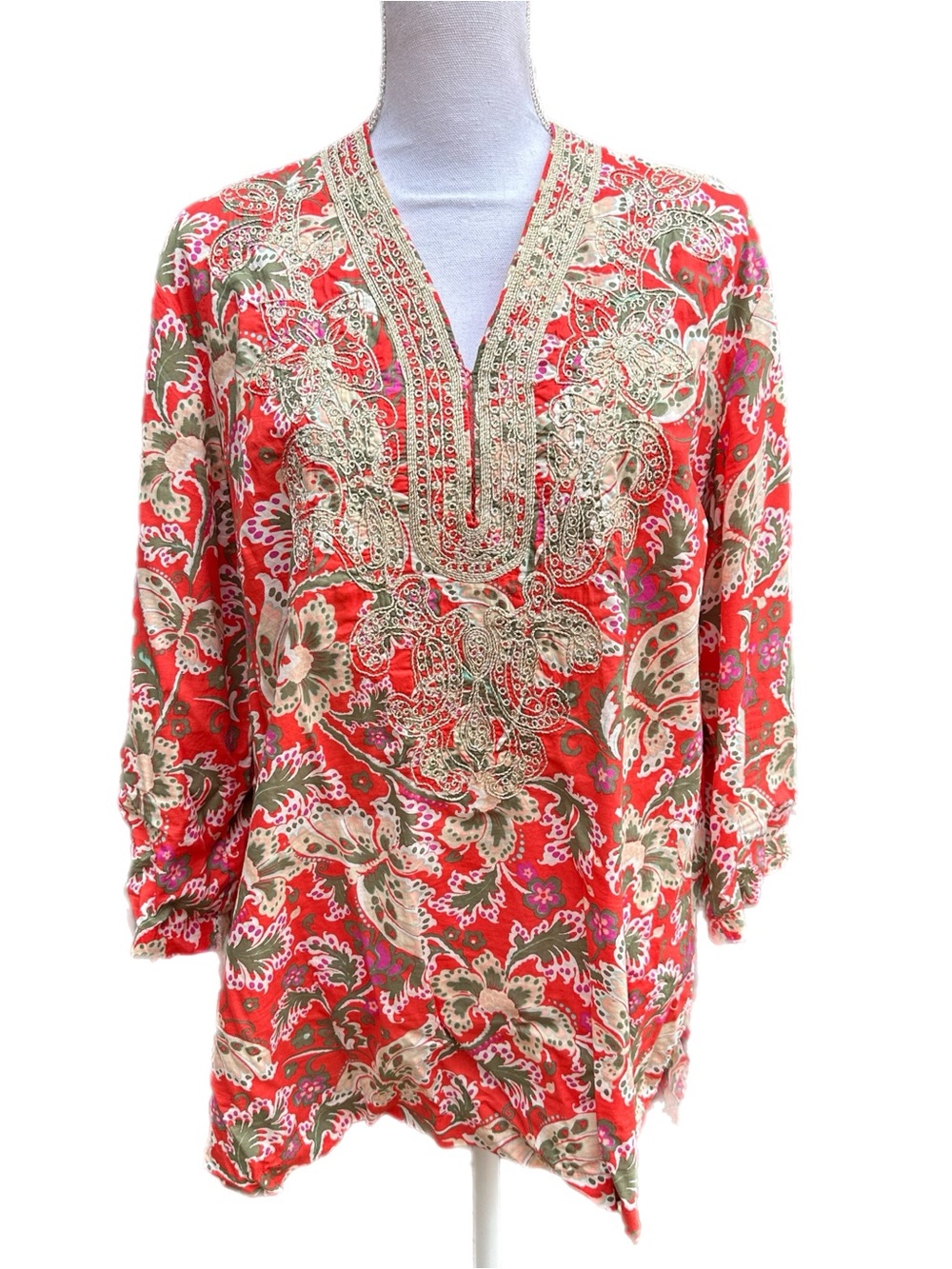 Charter Club Paisley Tunic With Tan Brocade Embroidery